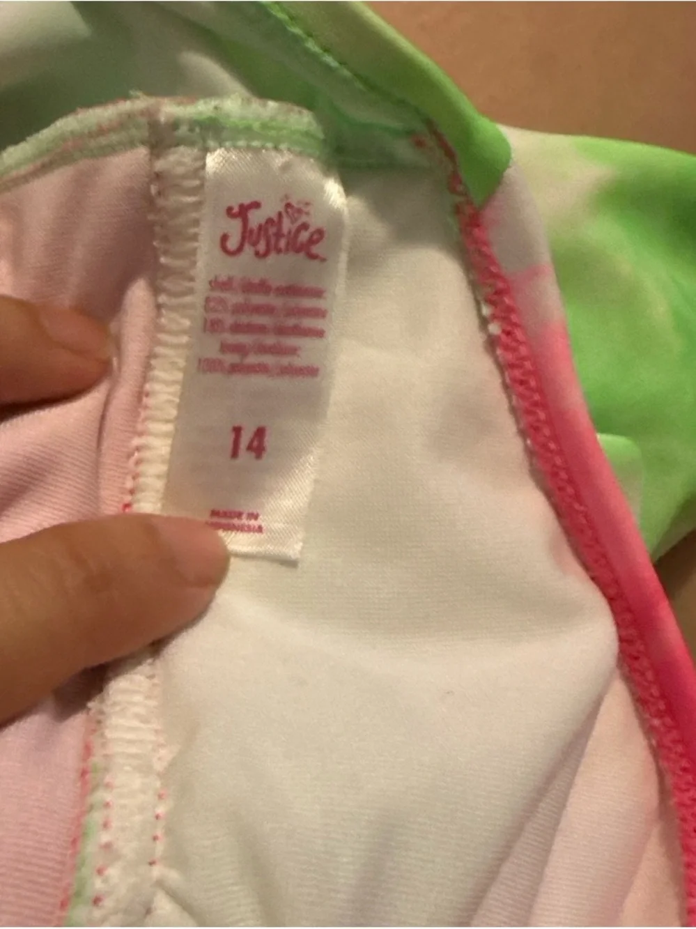 Justice Pink and Lime Swimsuit Top with Ruffle Trim